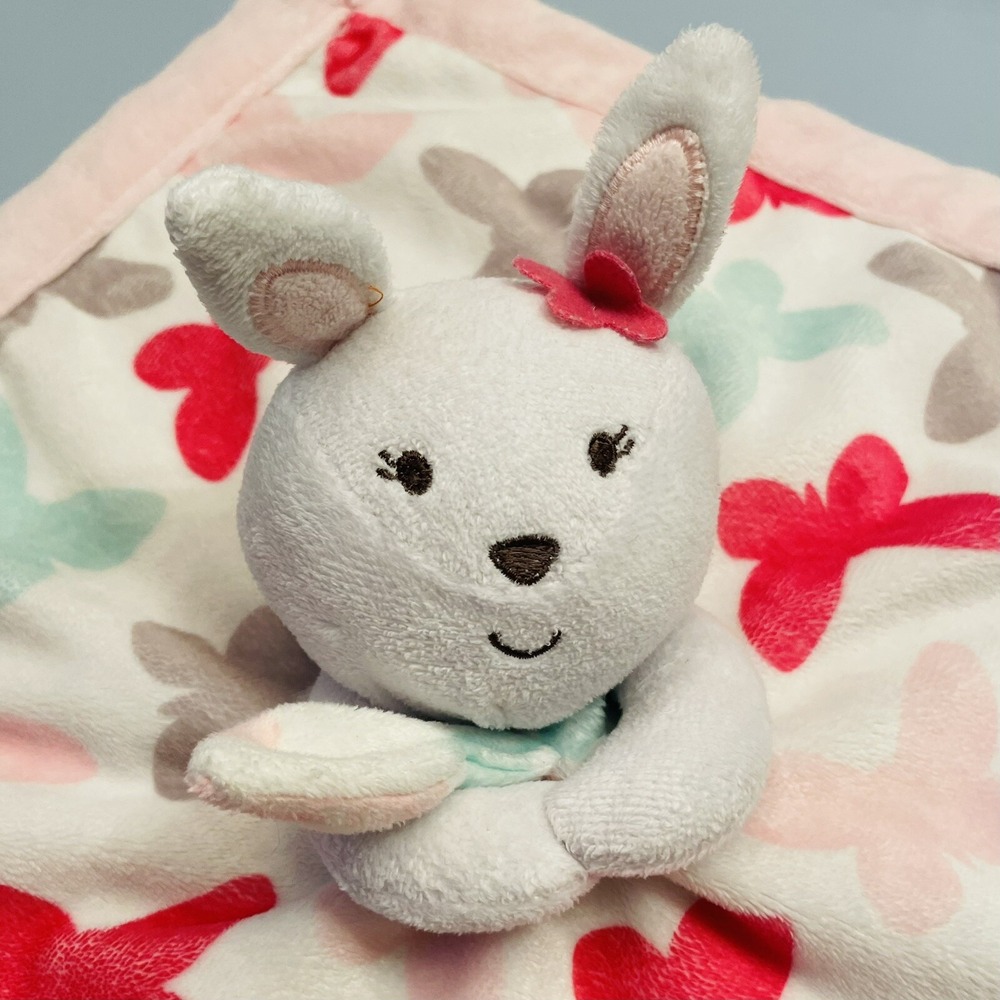 Carters White Bunny Butterfly Pink Lovey 13x13 Security Blanket Baby Toy - Picture 4 of 4